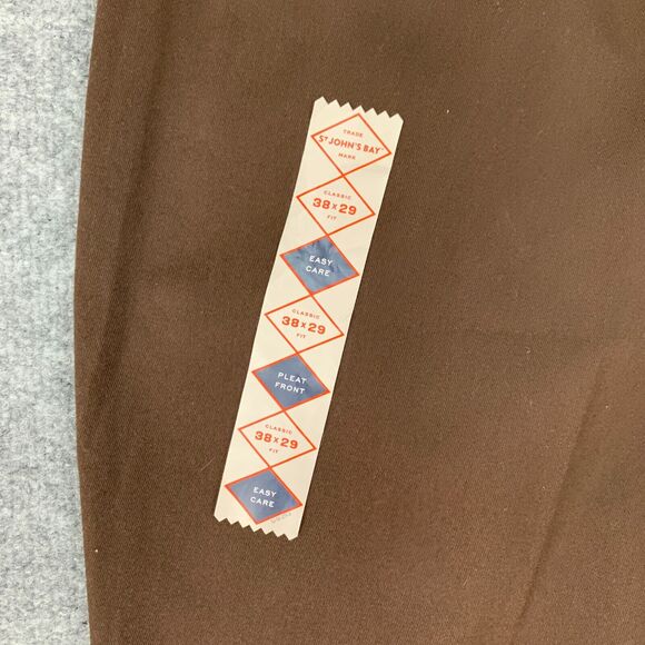 St Johns Bay Pleated Pant Mens 38 Brown Cotton Blend Classic Fit Easy Care Chino - Picture 9 of 13